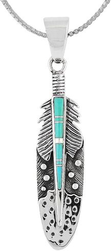 925 Sterling Silver Gemstone & Turquoise Feather Necklace (Pendant & 24" Chain) in Kuwait