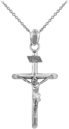 Religious Jewelry by FDJ .925 Sterling Silver Cross Charm INRI Crucifix Pendant Necklace with Rolo Chain and Pendant Only in Kuwait