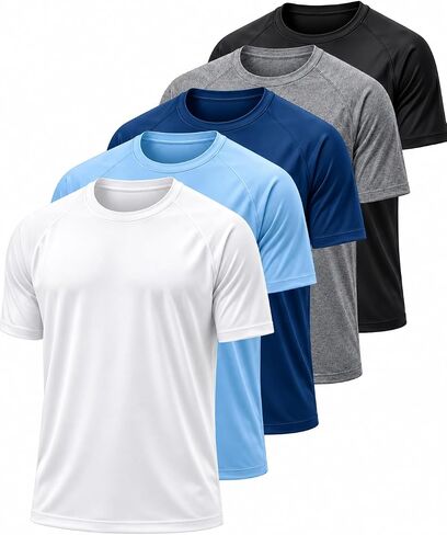 DEVOPS Men's 2 or 5 Pack UPF 50+ Sun Protection Moisture Wicking Cool Dri-Fit Short Sleeve Workout T-Shirts in Kuwait