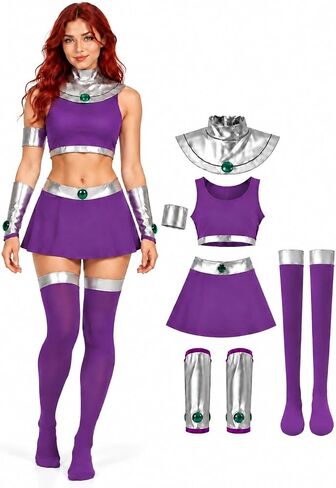 Pigmiss Starfire Costume Halloween Cosplay Princess Outfit Koriandr Sexy Dress Costume Set for Women Purple in Kuwait