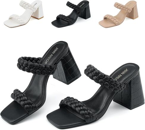 JENN ARDOR Women's Heeled Sandals Chunky Heel Square Toe Strappy Braided Sandals for Women Mules Heels Comfortable Slide Dress Sandals in Kuwait