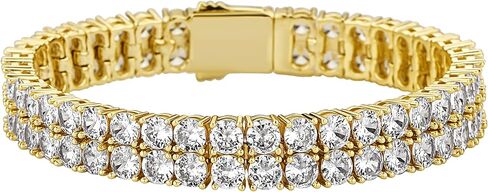JINAO 2 Row Tennis Bracelet Iced Out Bling Cubic Zirconia Lab Simulated Diamond Bracelet14K Gold Plated Wrist Chain Hip Hop Jewelry for Men Women in Kuwait