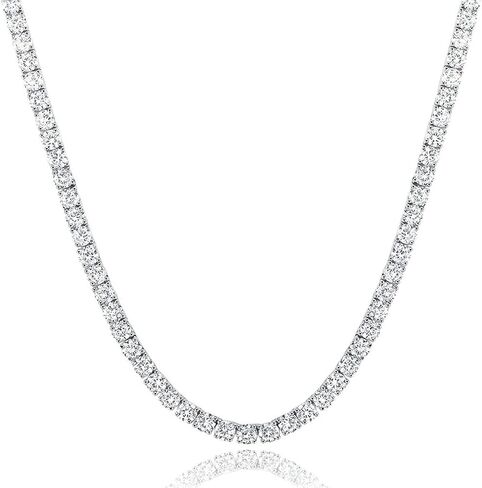 MDFUN Tennis Necklace 18K White Gold Plated | 5.0-6.0mm Round Cubic Zirconia Cut Faux Diamond Tennis Chain for Women and Men 14-24 inches in Kuwait