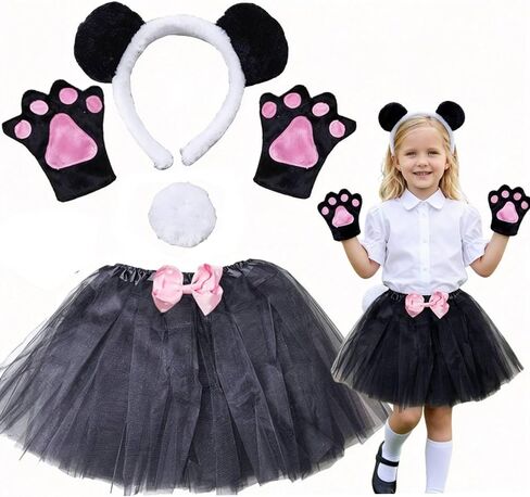 Kirei Sui Kids Animal Costume White Black Panda Tutu Ear Headband Bow Tie Tail Paws in Kuwait