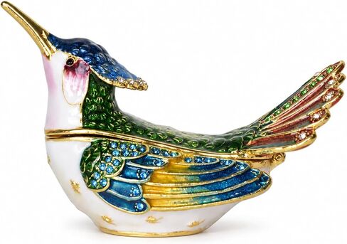 MIXDOM Blue Hummingbird Trinket Box Jewelry Box Hand Painted Decorative Box with Hinged Lid Ring Earring Holder Bird Figurine Collectible in Kuwait
