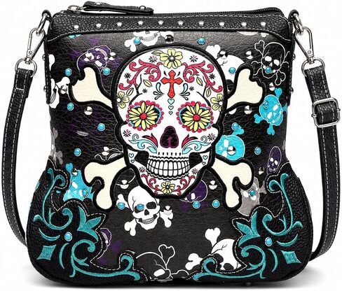 Sugar Skull Day of the Dead Cross Bone Rock Metallic Purse Skeleton Leather Purse Women Crossbody Handbag Shoulder Bag in Kuwait