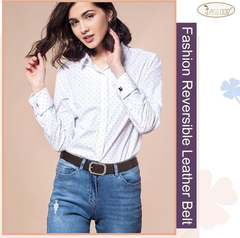 JASGOOD Women Reversible Leather Belt for Jeans Pants Fashion Leather Belt with Rotated Buckle in Kuwait