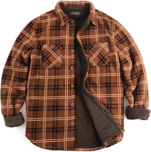 HODOSPORTS Mens Sherpa Lined Fleece Flannel Shirts Jacket Long Sleeve Casual Button Down Shirt in Kuwait