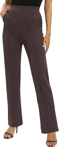 EXCHIC Women's Yoga Dress Pants Stretchy Casual Slacks Straight Leg Work Pants with Pockets in Kuwait