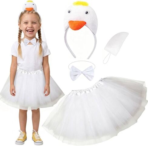Kirei Sui Kids Animal Costume 3D White SwanTutu Ear Headband Bowtie Tail 4pcs Set in Kuwait