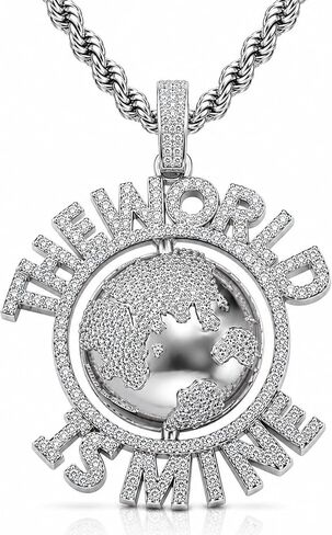 ICEDIAMOND The World Is Mine Pride Pendant with 24''Rope Chain Necklace, 14K Gold Plated Hip Hop Creative Charm Jewelry for Unisex in Kuwait