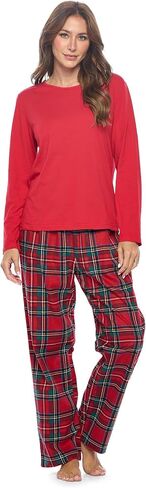 Casual Nights Women's Jersey Knit Long-Sleeve Top and Soft Flannel Bottom Pajama Set in Kuwait