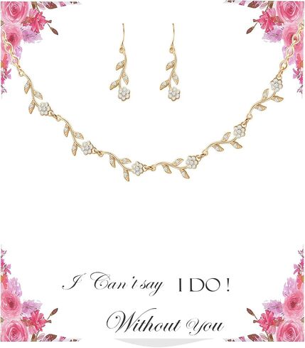 Concise Royal Bridesmaid Gift Jewelry Sets of 1 4 6 7 8 for Wedding,Pave Crystal Simulated Diamond Leaf Flower Jewelry Set for Bridesmaid in Kuwait