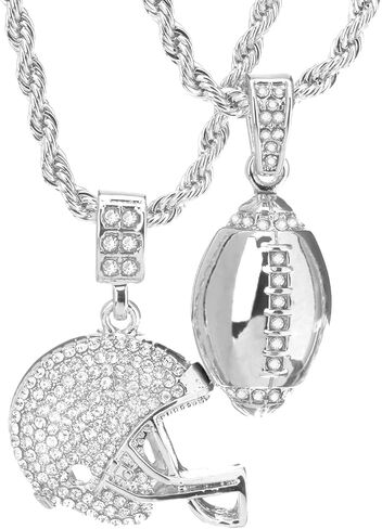 metaltree98 Men's Silver Plated Football Helmet Pendant Set 20 and 24 inches Chain Necklace MHC 20 S in Kuwait