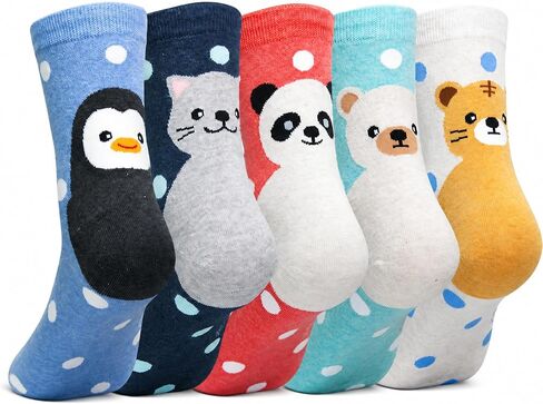 KONY 5 Pack Women's Cute Animal Socks Cotton Cat Dog Duck Patterned Novelty Fun Crew Socks Gift Size 6-9 in Kuwait