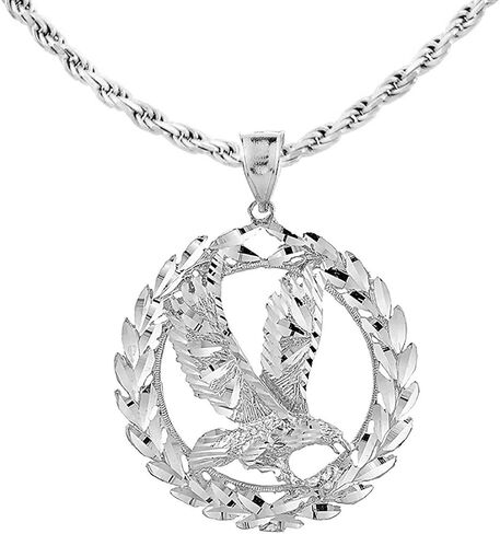 Animal Kingdom .925 Sterling Silver 2-1/3" Patriotic USA American Eagle with Olive Wreath Peace Round Pendant Necklace - Choice of Chain Length in Kuwait