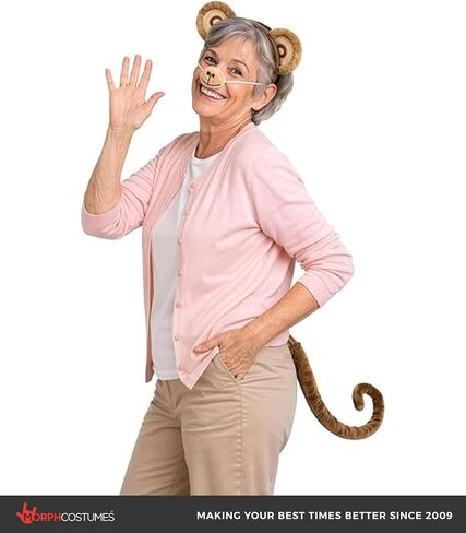 Nicky Bigs Novelties Adult Monkey Animal Costume Set - Brown Ears Headband Tail Nose Kit - Dress Up Halloween Accessories, One Size in Kuwait