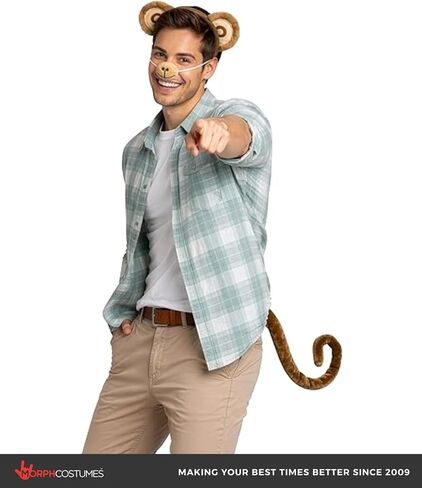 Nicky Bigs Novelties Adult Monkey Animal Costume Set - Brown Ears Headband Tail Nose Kit - Dress Up Halloween Accessories, One Size in Kuwait