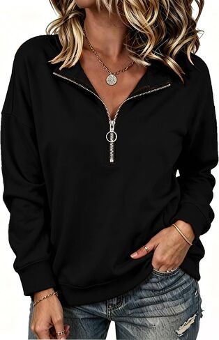 NEYOUQE Womens Fall Winter Fashion Sweatshirts Quarter Zip up pullover Polo sweatshirt women casual trendy crewneck tops in Kuwait