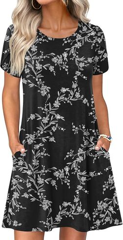 HOTGIFT 2024 Womens Summer Short Sleeve Dresses Casual Loose Crewneck Dress Swing Comfy Beach Sundress with Pockets in Kuwait