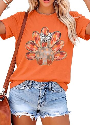 FAYALEQ Thanksgiving Shirt for Women Gobble Gobble Short Sleeve Letter Print Funny Graphic Tees Thanksgiving T-Shirts in Kuwait