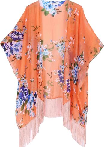 Women's Floral Kimono Cover Up - Lightweight Leopard Chiffon Beachwear for Bikini,Cardigan and Swimwear in Kuwait