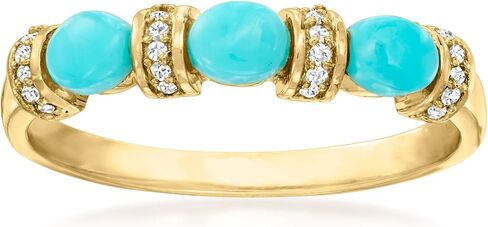 Canaria Turquoise Ring With Diamond Accents in 10kt Yellow Gold. Size 8 in Kuwait