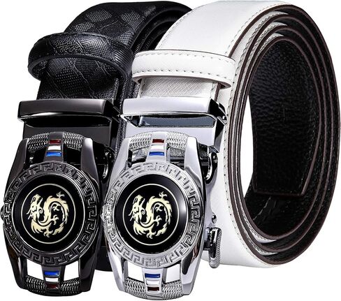 Barry.Wang Mens Ratchet Belt 2 Pack Buckle Gift Set Dress Belts Leather Slide Strap Automatic 1 3/8" Wedding Business in Kuwait