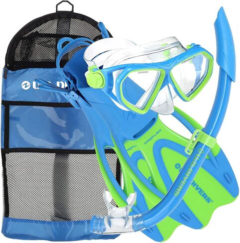 U.S. Divers Dorado II Junior Mask, Proflex Fins, Seabreeze DX Snorkel Youth Set, Medium Fins Fit Kids Sizes 1 to 4, Blue/Yellow in Saudi Arabia