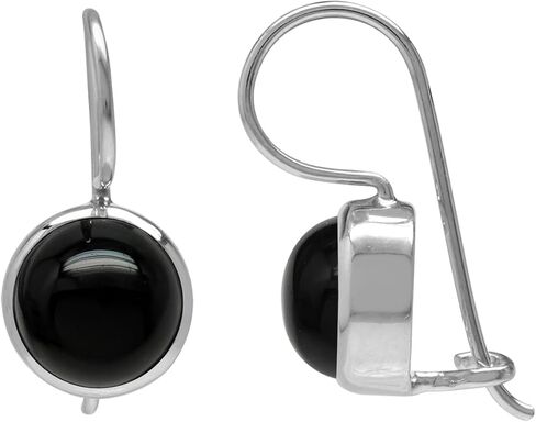 Silvershake 8mm Natural Cabochon Stones White Gold Plated 925 Sterling Silver Hook Closure Earrings Jewelry for Women in Kuwait