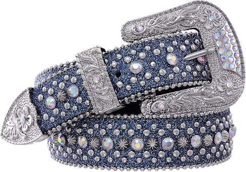 FIORETTO Men Women Rhinestone Belt Bling Western Studded Leather Belt Shining Diamond Waist Belt for Cowgirl Cowboy Jeans in Kuwait