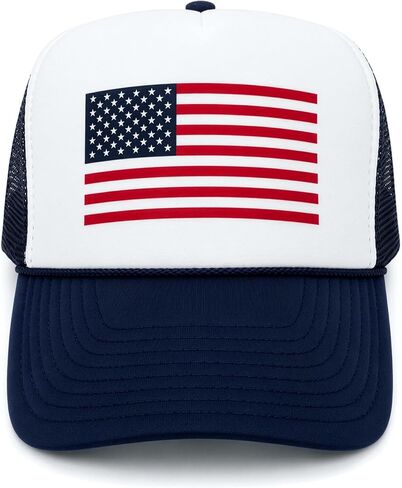American Flag Patriotic USA Classic 5 Panel Mesh Snap Back Trucker Hat in Kuwait