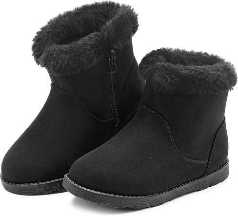 festooning Girls & Toddler' Faux Fur Shearling Style Boots, Girls Warm Winter Flat Non-Slip Zip Snow Boots for Indoor Outdoor(Toddler/Little Kid/Big Kid) in Kuwait