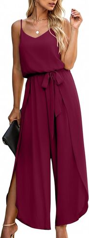 ECOWISH Womens Jumpsuit Spaghetti Strap Wide Leg Split Jumpsuits Long Overalls Summer Beach Loose Fit Rompers… in Kuwait