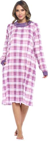 Casual Nights Women's Plaid Long Nightgown Long Sleeve Zip Up Lounger Dress in Kuwait