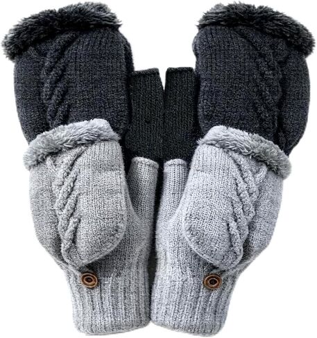 2 Pairs Fingerless Wool Gloves for Women Warm Fleece Lined Knit Texting Mittens in Kuwait