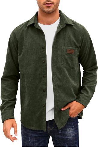 Comdecevis Men's Corduroy Shirt Long Sleeve Ribbed Tops Button Down Work Shirt Jacket with Chest Pocket in Kuwait