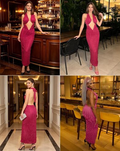 Suillty Women's Halter Low Cut Maxi Dress Sexy Sleeveless Hollow Out V Neck Backless Bodycon Party Club Long Dresses in Kuwait