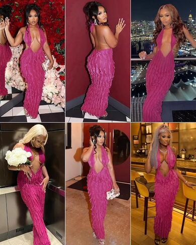 Suillty Women's Halter Low Cut Maxi Dress Sexy Sleeveless Hollow Out V Neck Backless Bodycon Party Club Long Dresses in Kuwait