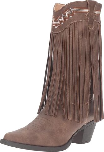 ROPER Womens Fringes Snip Toe Casual Boots Mid Calf Mid Heel 2-3" - Brown in Kuwait