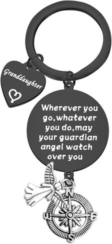LQRI Granddaughter Drive Safely Guardian Angel Keychain Wherever You Go May Your Guardian Angel Watch Over You Sweet 16 Gifts in Kuwait