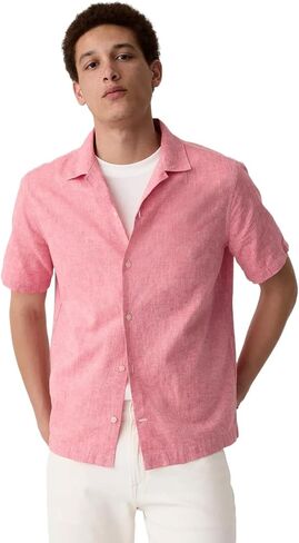 GAP Mens Short Sleeve Linen Resort Collar Button Down Shirt, Blue Shade, Medium US in Kuwait