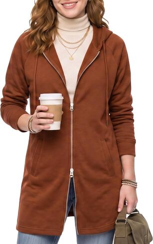 MixMatchy Women's Casual Oversized Fit Long Sleeve Zip Up Hoodie Tunic Fall Sweatshirt Jacket (S-3X) in Kuwait