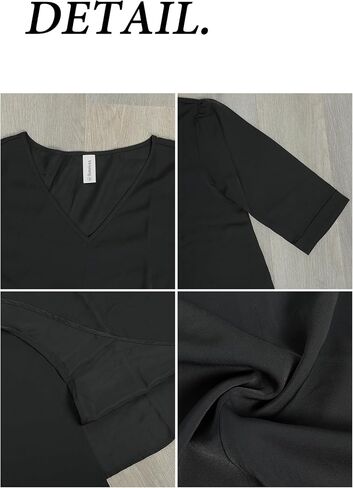 Veryoung Fall Dressy Chiffon Blouses for Women V Neck Tie Front 3/4 Sleeve Tops Business Casual Office Work Loose Top Shirts in Kuwait