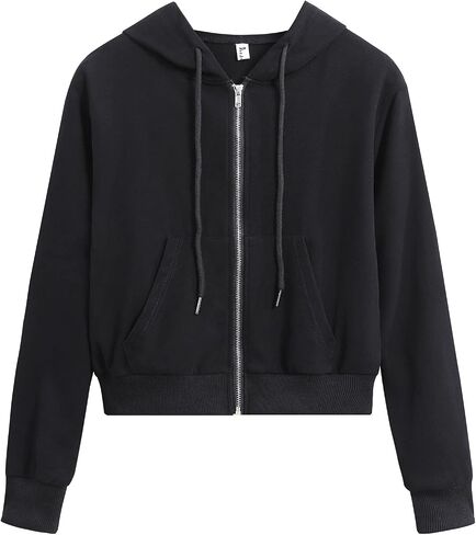 DRESSOLE Women's Cropped Zip Up Hoodie Casual Long Sleeve Workout Hooded Sweatshirt Coat in Kuwait