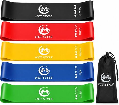 HCT STYLE Exercise Band Resistance Bands for Working Out Men and Women Set 5 Levels Yoga Pilates,Natural Latex is Non Toxic and Odorless Not curl with Exercise Instructions e Carry Bag. in Kuwait