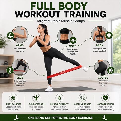 HCT STYLE Exercise Band Resistance Bands for Working Out Men and Women Set 5 Levels Yoga Pilates,Natural Latex is Non Toxic and Odorless Not curl with Exercise Instructions e Carry Bag. in Kuwait