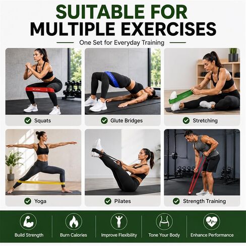 HCT STYLE Exercise Band Resistance Bands for Working Out Men and Women Set 5 Levels Yoga Pilates,Natural Latex is Non Toxic and Odorless Not curl with Exercise Instructions e Carry Bag. in Kuwait