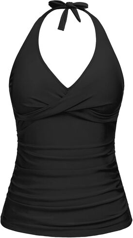 Tempt Me المرأة البطن التحكم Tankini الأعلى الرسن السباحة قمم فقط تويست الجبهة الخامس الرقبة ثوب السباحة لا القاع in Kuwait