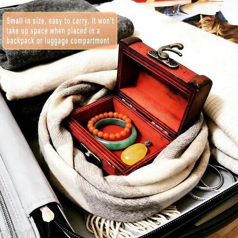 Markeny 4 Styles Pattern Wooden Rings Case Box Little Treasure Chest Vintage Handmade Box with Mini Metal Lock for Storing Jewelry Treasure Pearl in Kuwait